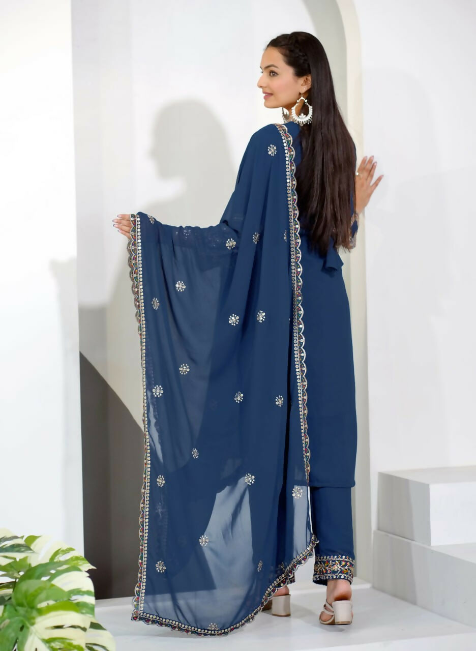 Teeya Creation Blue Color Faux Georgette Embroidery Work Party Wear Salwar Suit