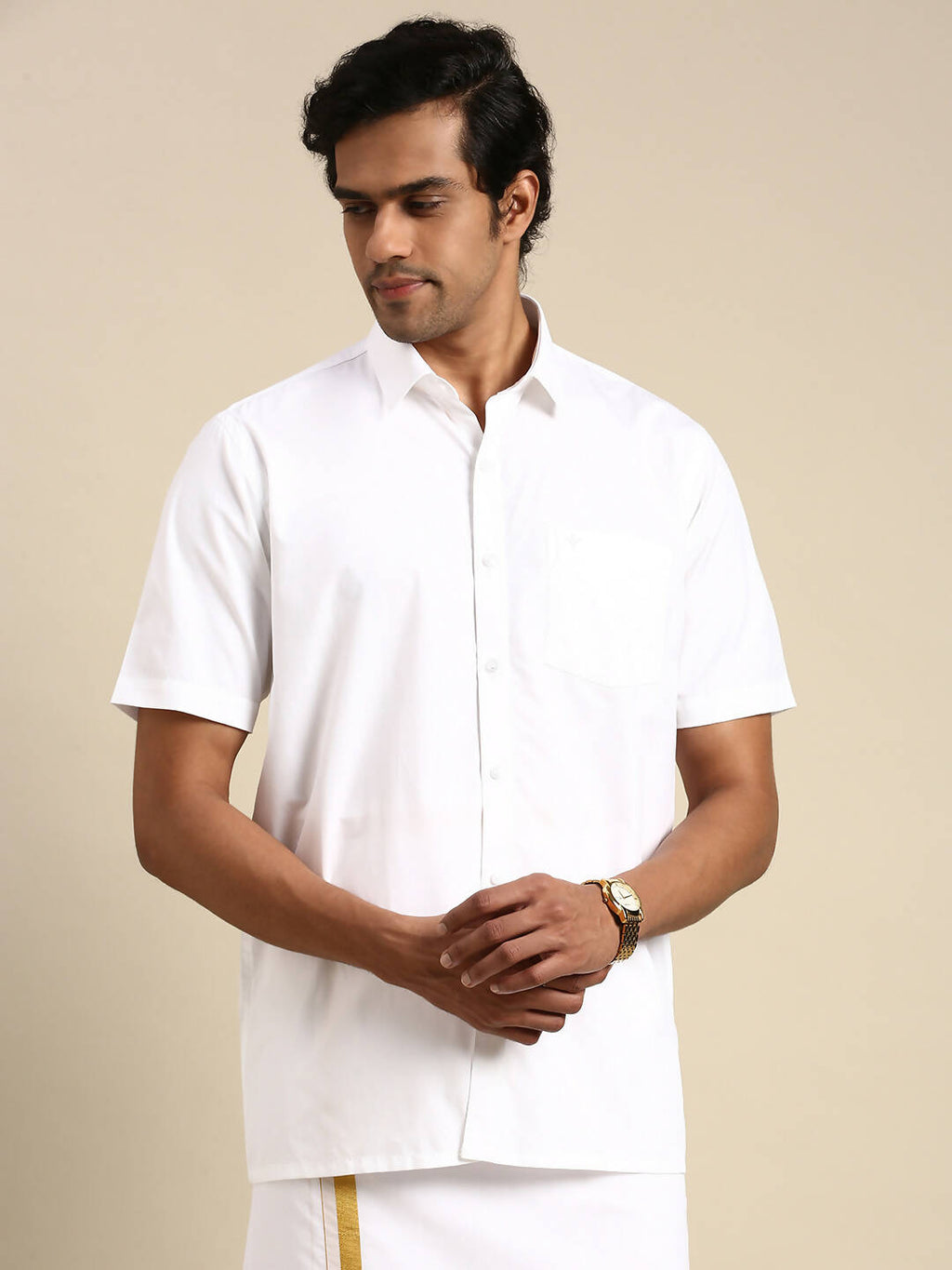 Ramraj Cotton Mens Half Sleeve White Shirt Plus Size - Pure Cotton