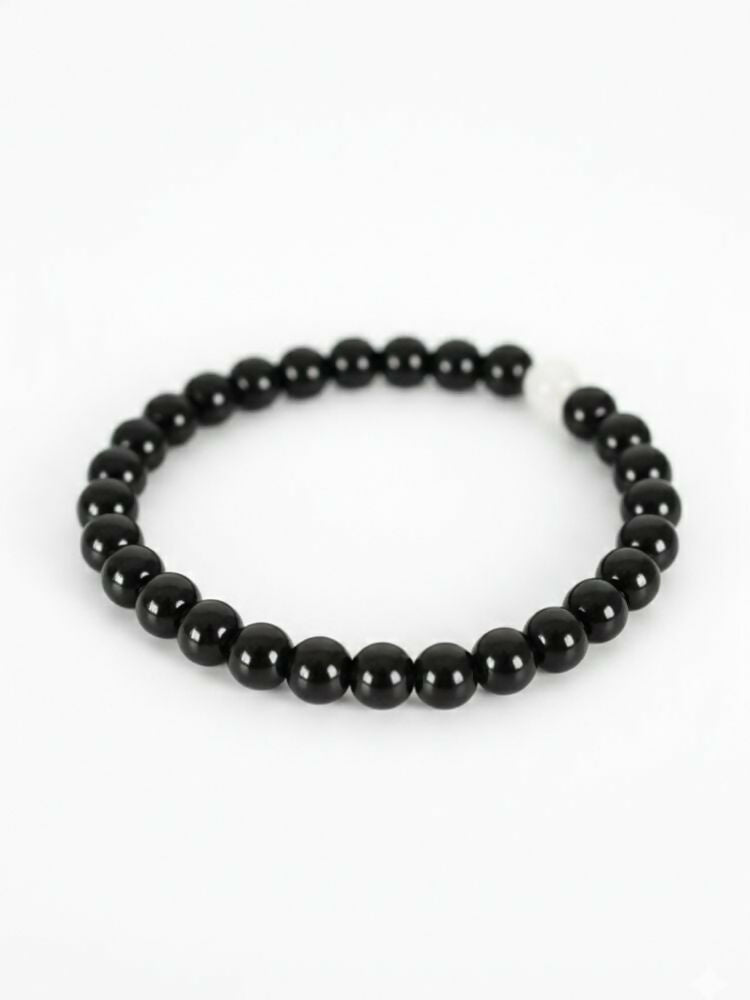 NVR Black & White Crystal Beaded Bracelet for Men & Women
