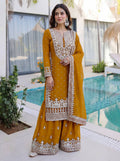 Lehenga Mart Designer Sharara Suit With Kurta Sharara Dupatta For Women-Mustard