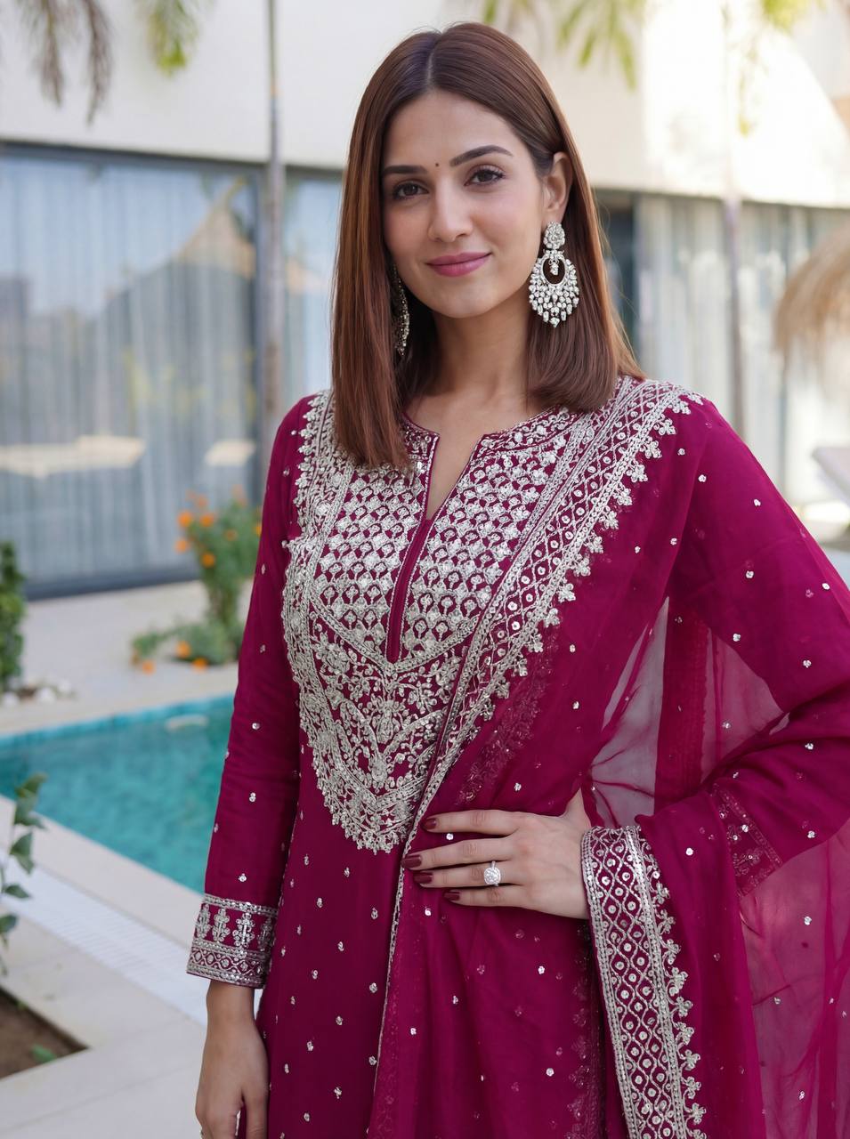 Lehenga Mart Designer Sharara Suit With Kurta Sharara Dupatta For Women-Pink