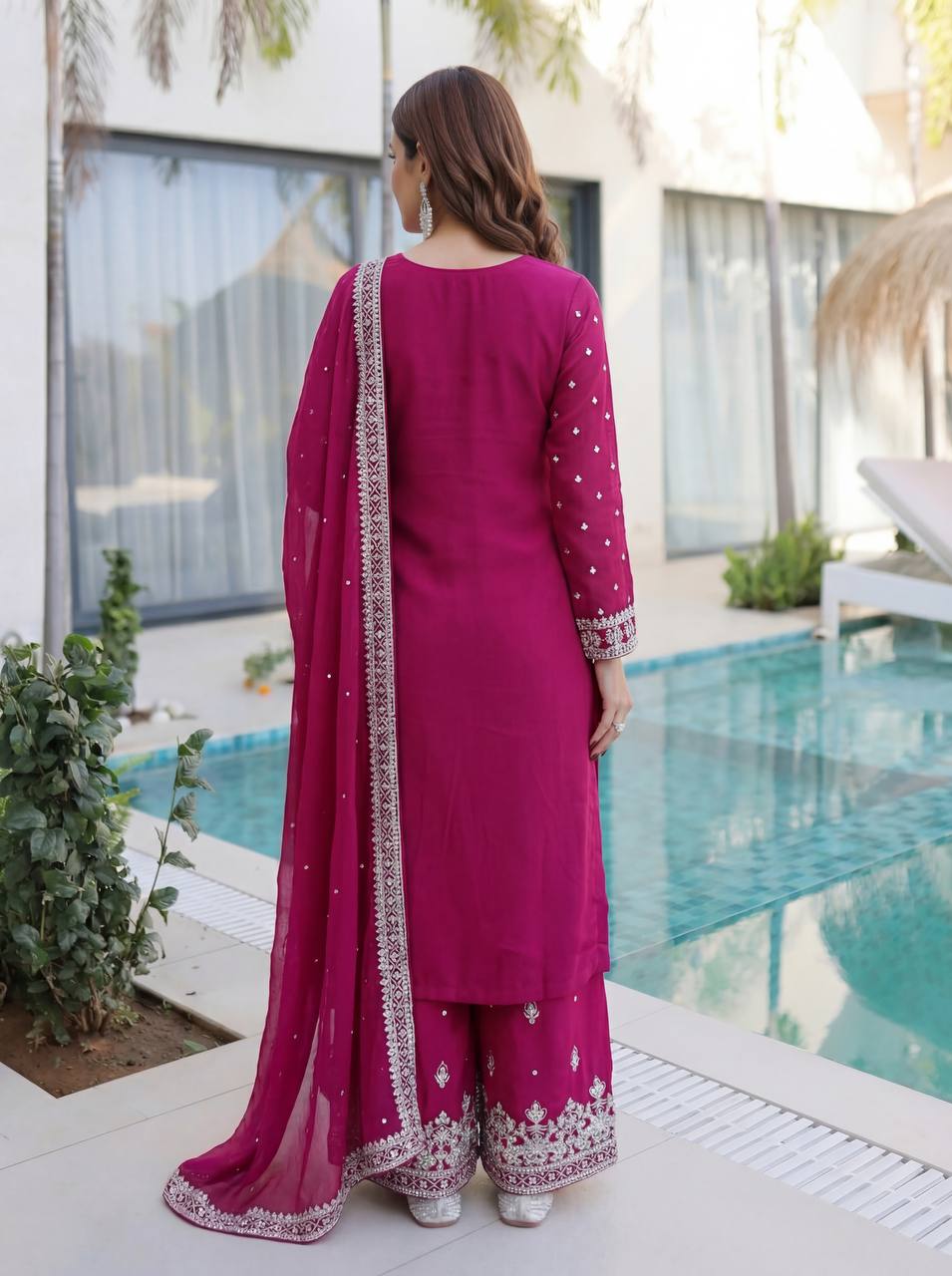 Lehenga Mart Designer Sharara Suit With Kurta Sharara Dupatta For Women-Pink
