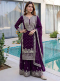 Lehenga Mart Designer Sharara Suit With Kurta Sharara Dupatta For Women-Purple