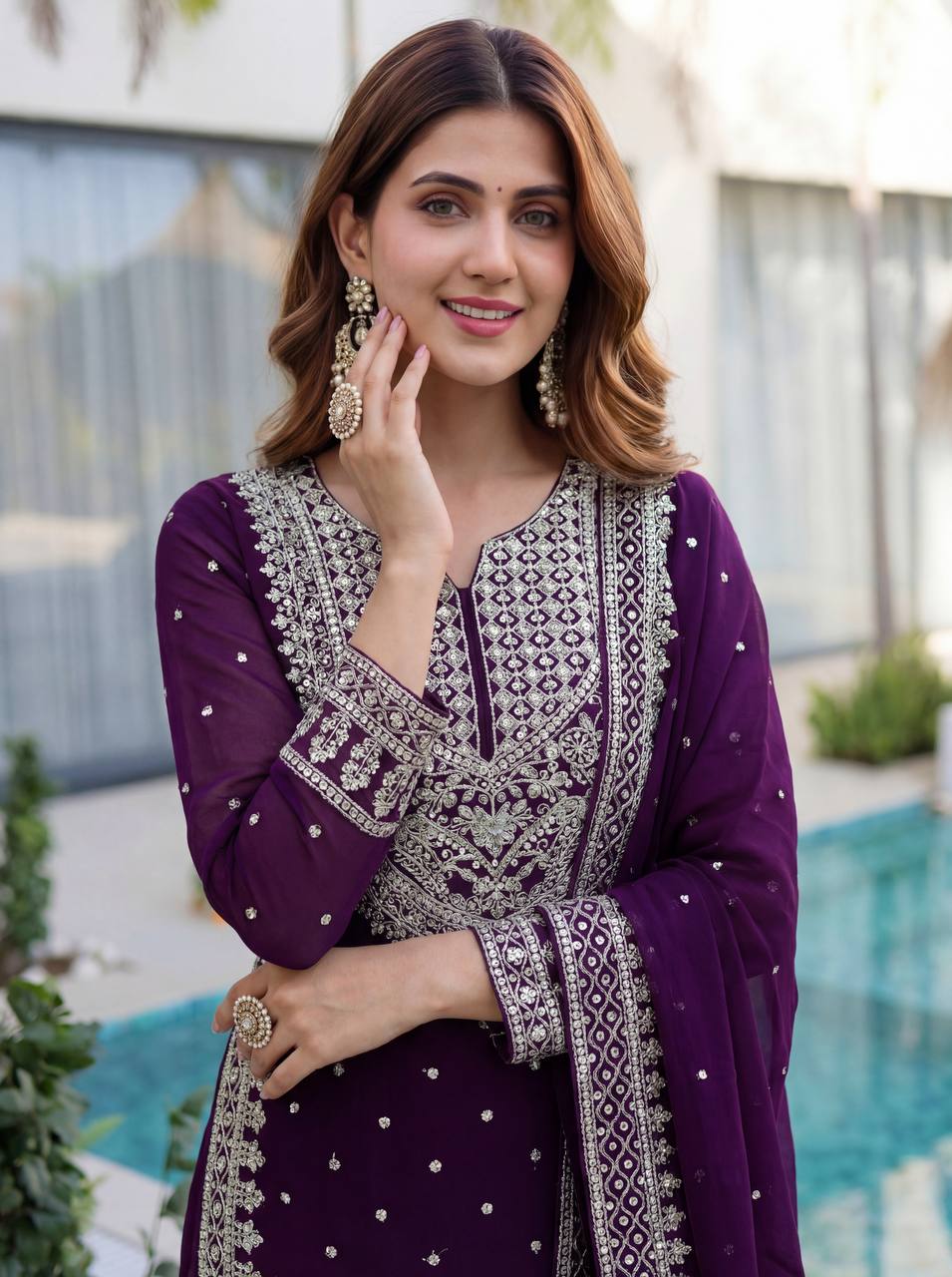 Lehenga Mart Designer Sharara Suit With Kurta Sharara Dupatta For Women-Purple