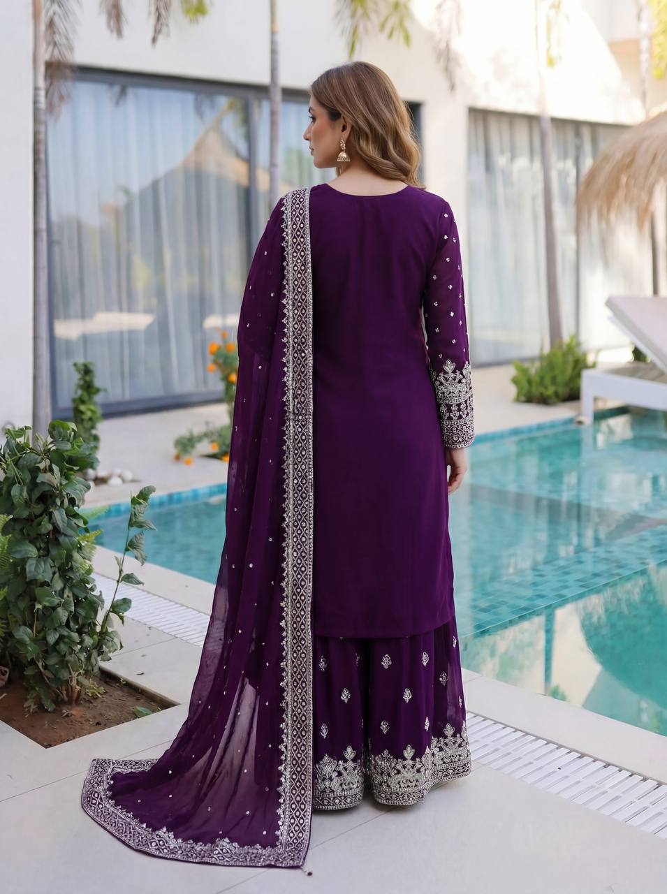 Lehenga Mart Designer Sharara Suit With Kurta Sharara Dupatta For Women-Purple