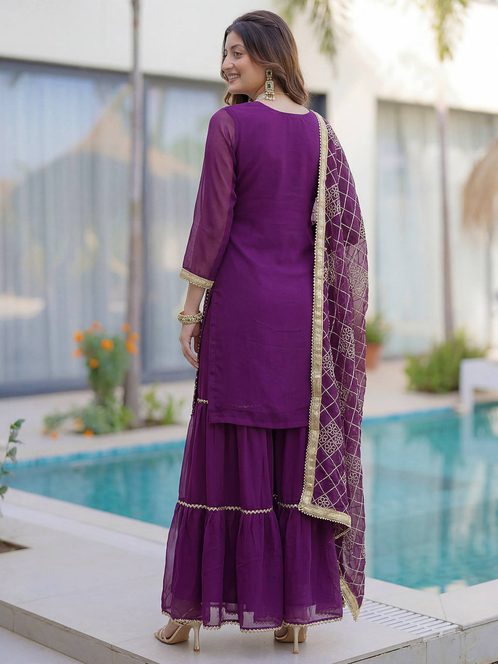 Lehenga Mart Designer Sharara Suit With Kurta Sharara Dupatta For Women-Purple