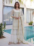 Lehenga Mart Designer Sharara Suit With Kurta Sharara Dupatta For Women-White