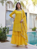 Lehenga Mart Designer Sharara Suit With Kurta Sharara Dupatta For Women-Yellow