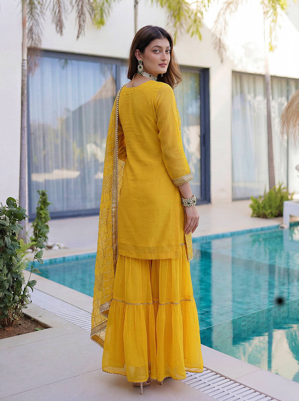 Lehenga Mart Designer Sharara Suit With Kurta Sharara Dupatta For Women-Yellow