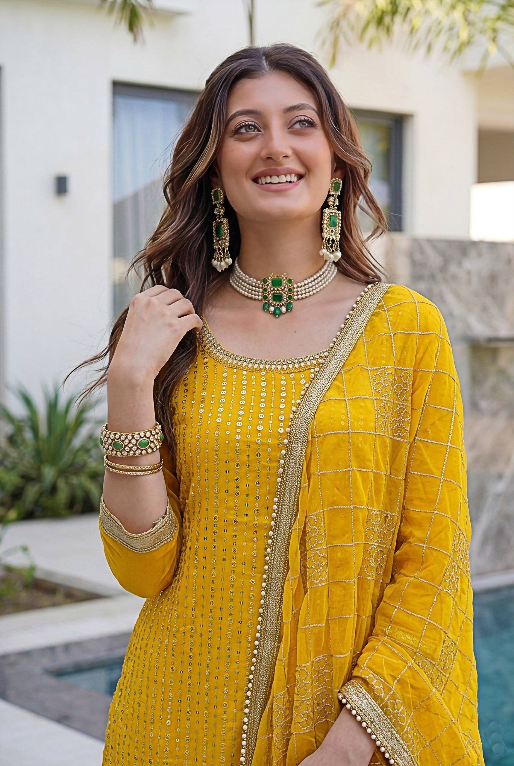 Lehenga Mart Designer Sharara Suit With Kurta Sharara Dupatta For Women-Yellow