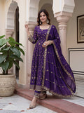 Lehenga Mart Designer Anarkali Suit With Kurta Pant Dupatta For Women-Purple