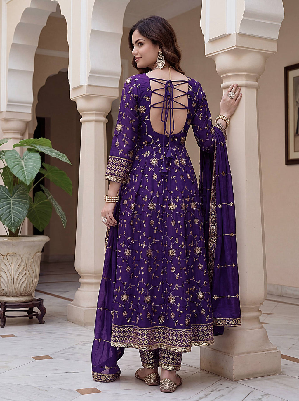Lehenga Mart Designer Anarkali Suit With Kurta Pant Dupatta For Women-Purple