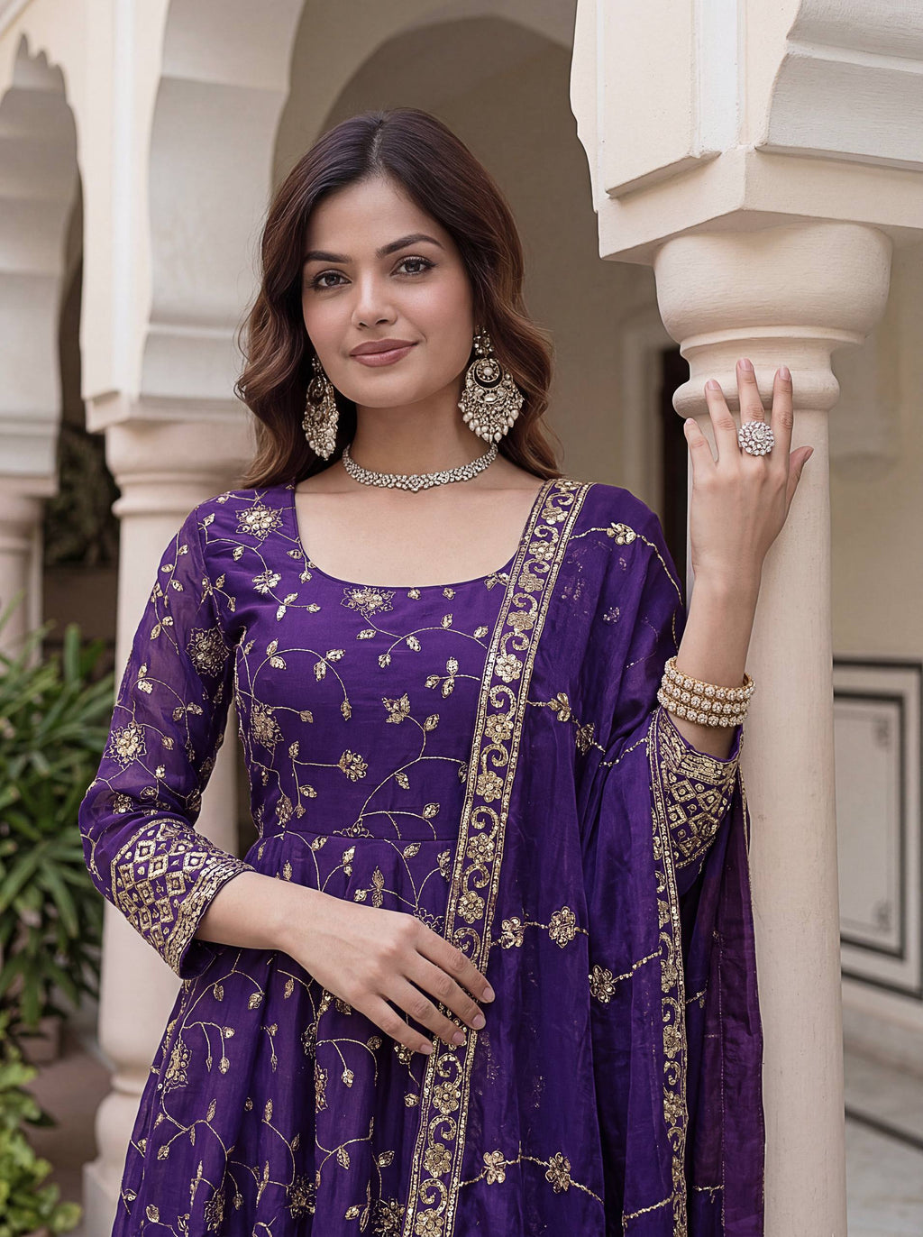 Lehenga Mart Designer Anarkali Suit With Kurta Pant Dupatta For Women-Purple
