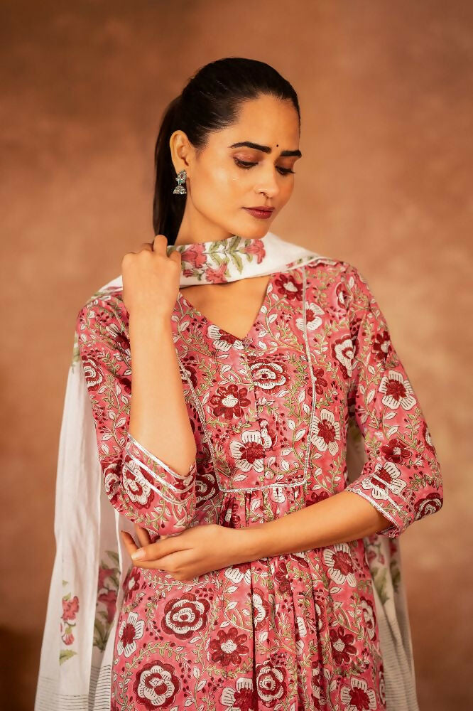 Joban Fashion Pink Hand Block Printed Cotton Suit Set