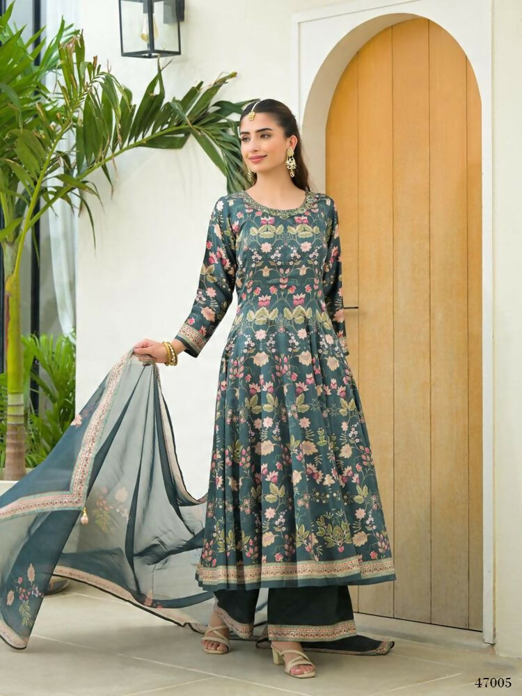 Functional Designer Green Jam Silk Anarkali suit with Dupatta-Anbazaar