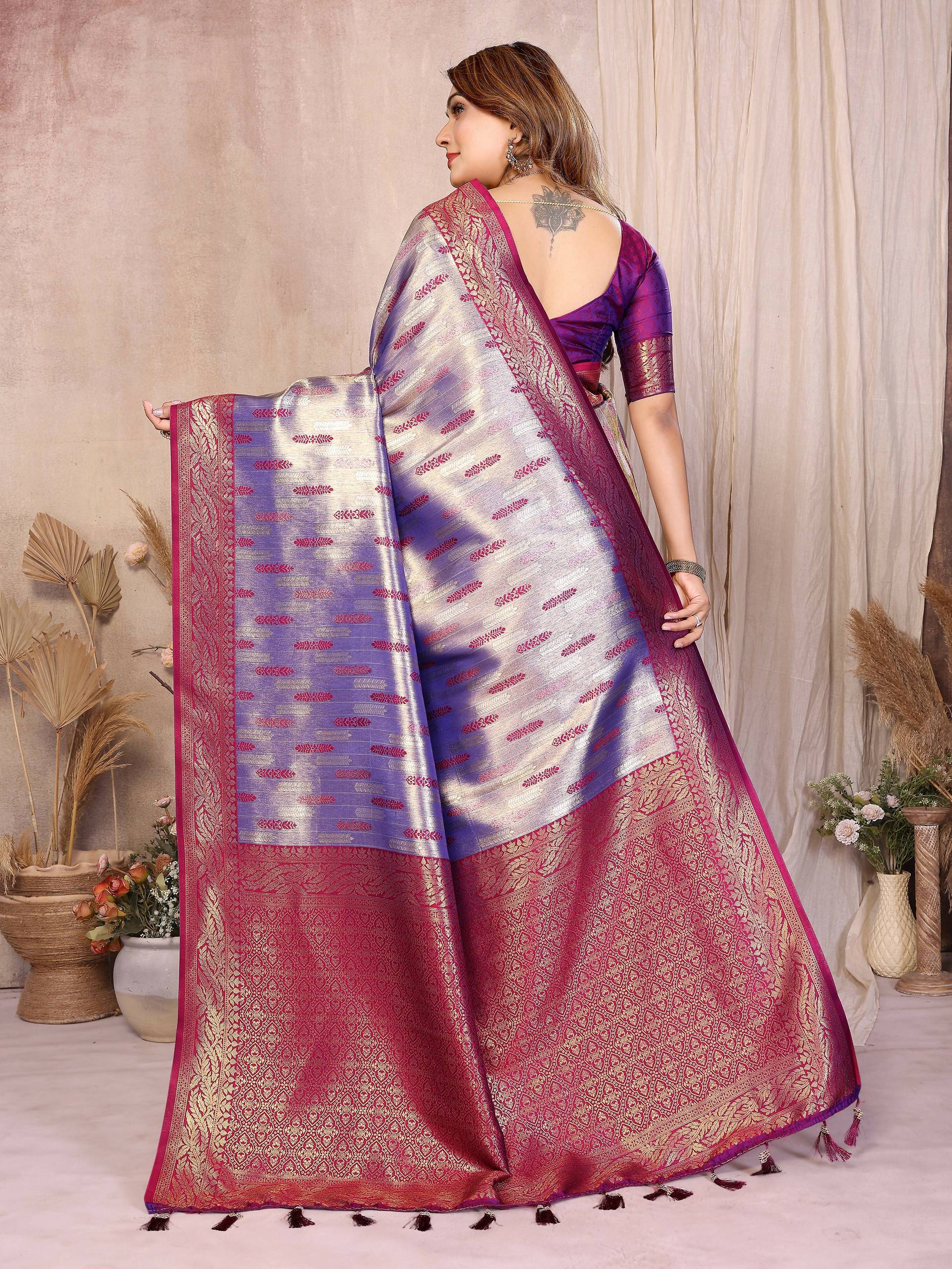 Aastha Fashion Purple Tissue Silk Paithani Woven Saree
