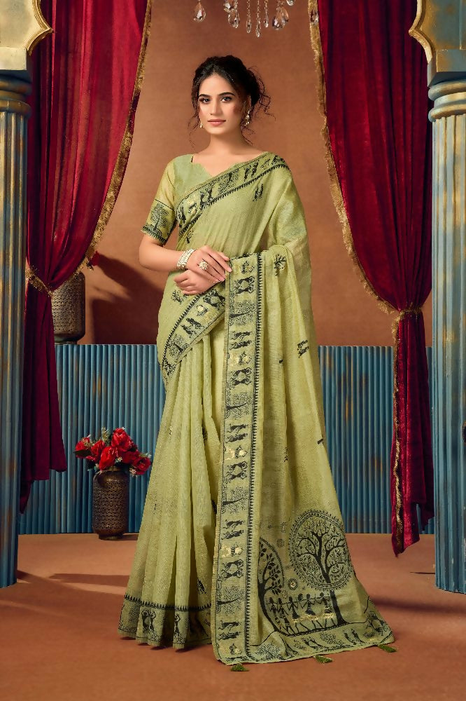 Jyoti Fashion Women's Green Modal Zari Woven Saree with Blouse
