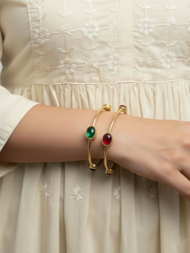 NVR Women Set of 2 Gold Plated Artificial Stone Bangle