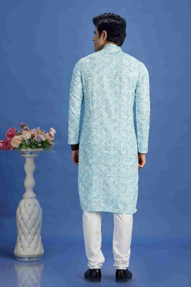 Raivat Ethnic Cotton Embroidery Kurta Pajama In Sky Blue Colour