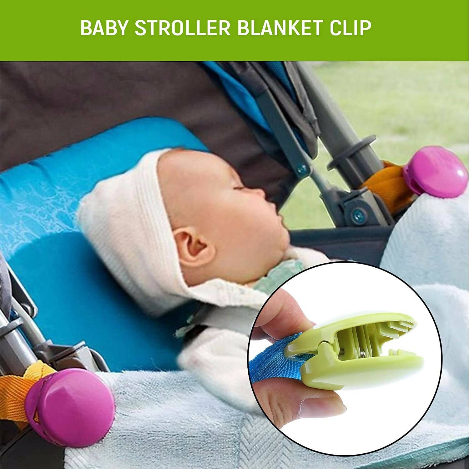Safe-O-Kid Baby Stroller Clip, Glossy Blanket Clip Stroller, Pram/Buggy Accessories For Baby, Pink