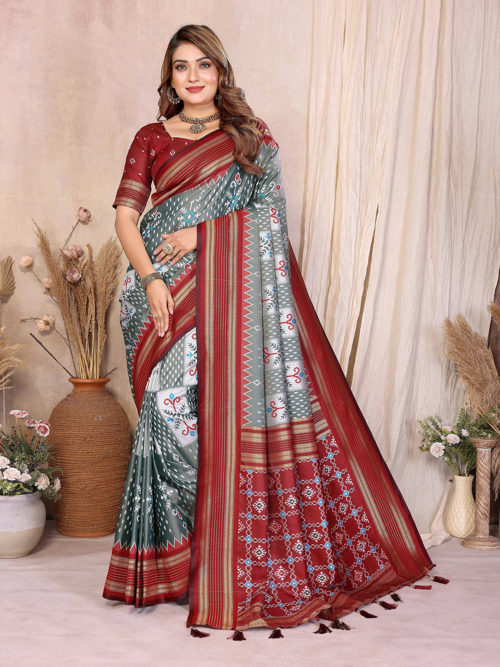 Aastha Fashion Grey Soft Silk Weaving Saree