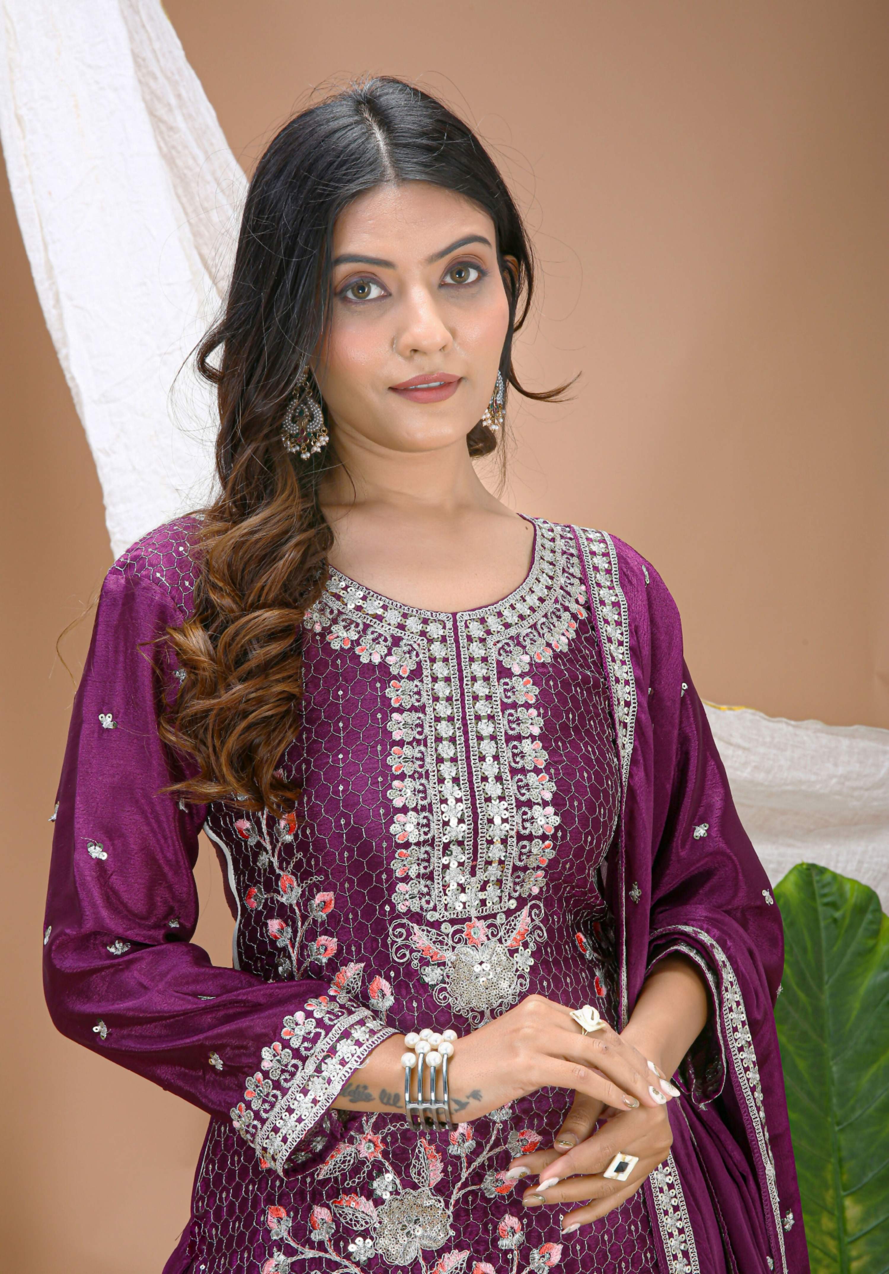 Lehenga Mart Designer Sharara Suit With Kurta, Sharara, Dupatta For Women-Wine