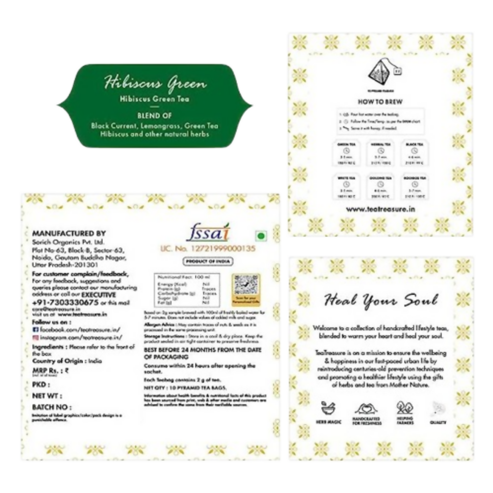 Tea Treasure Hibiscus Green Tea Bags