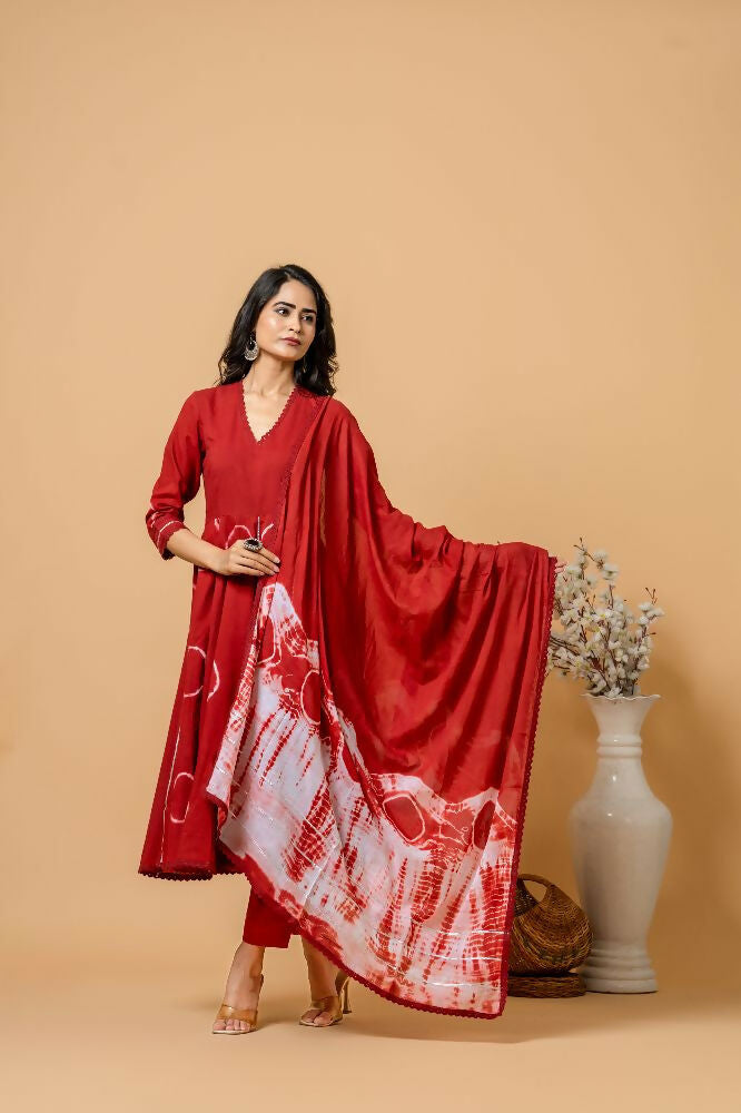 Joban Fashion Red Tie & Dye Cotton Suit Set