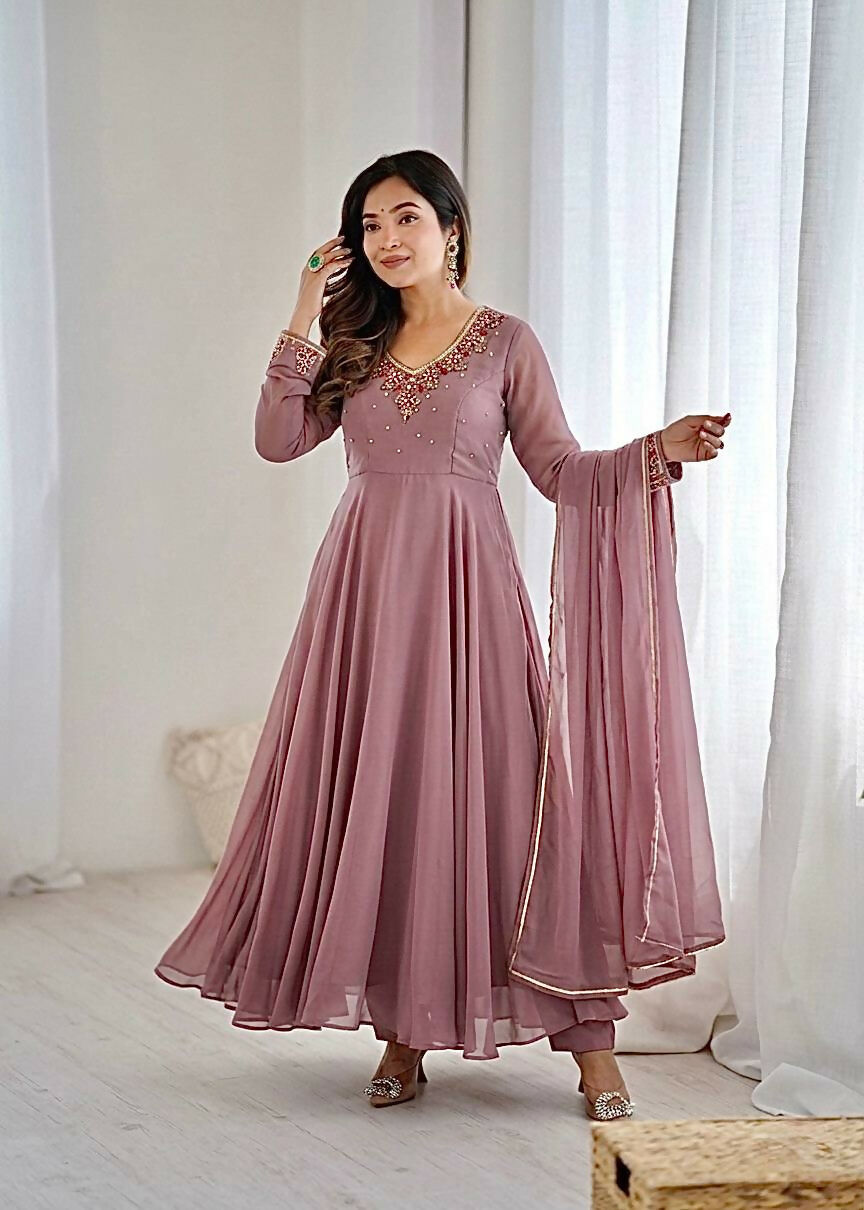 Teeya Creation Womens New Fancy Fox Georgette Heavy Quality Fabric With Handwork Gown Set