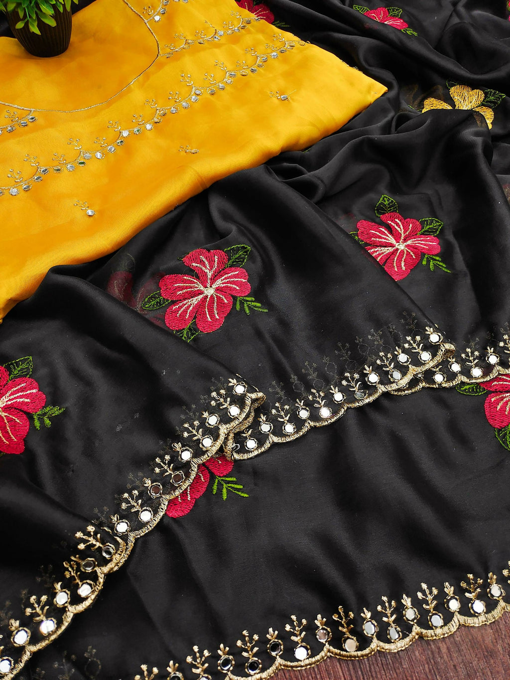 Teeya Creation Black Rangoli Silk Embroidery Work Party Wear Designer Saree