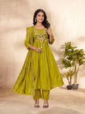 Lehenga Mart Designer Anarkali Suit With Kurta, Pant, Dupatta For Women-Lime Green