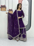 Teeya Creation Womens New Heavy Fox Georgette Fabric With Heavy Embroidery Work Purple Kurta Set
