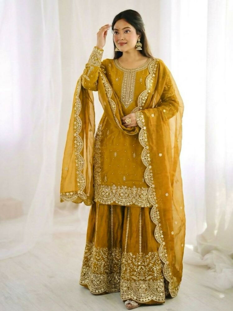 Teeya Creation Yellow Color Fendy Silk Embroidery Work Wedding Wear Salwar Suit