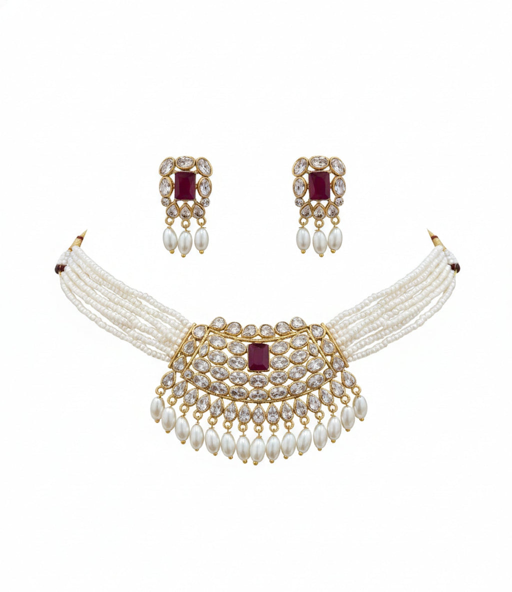Jewel City Traditional Handcrafted Kundan Pearl Choker Necklace Set