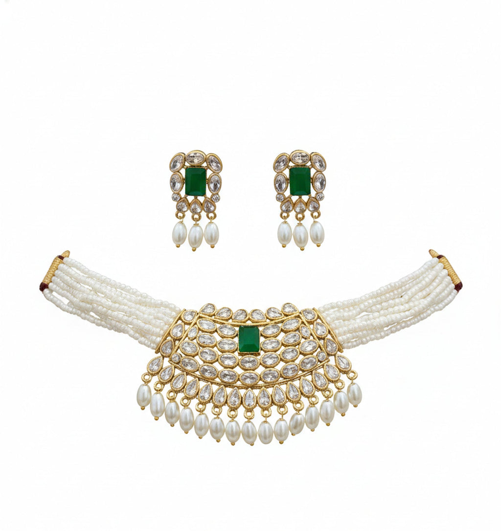 Jewel City Traditional Handcrafted Ethnic Kundan Pearl Choker Necklace Set