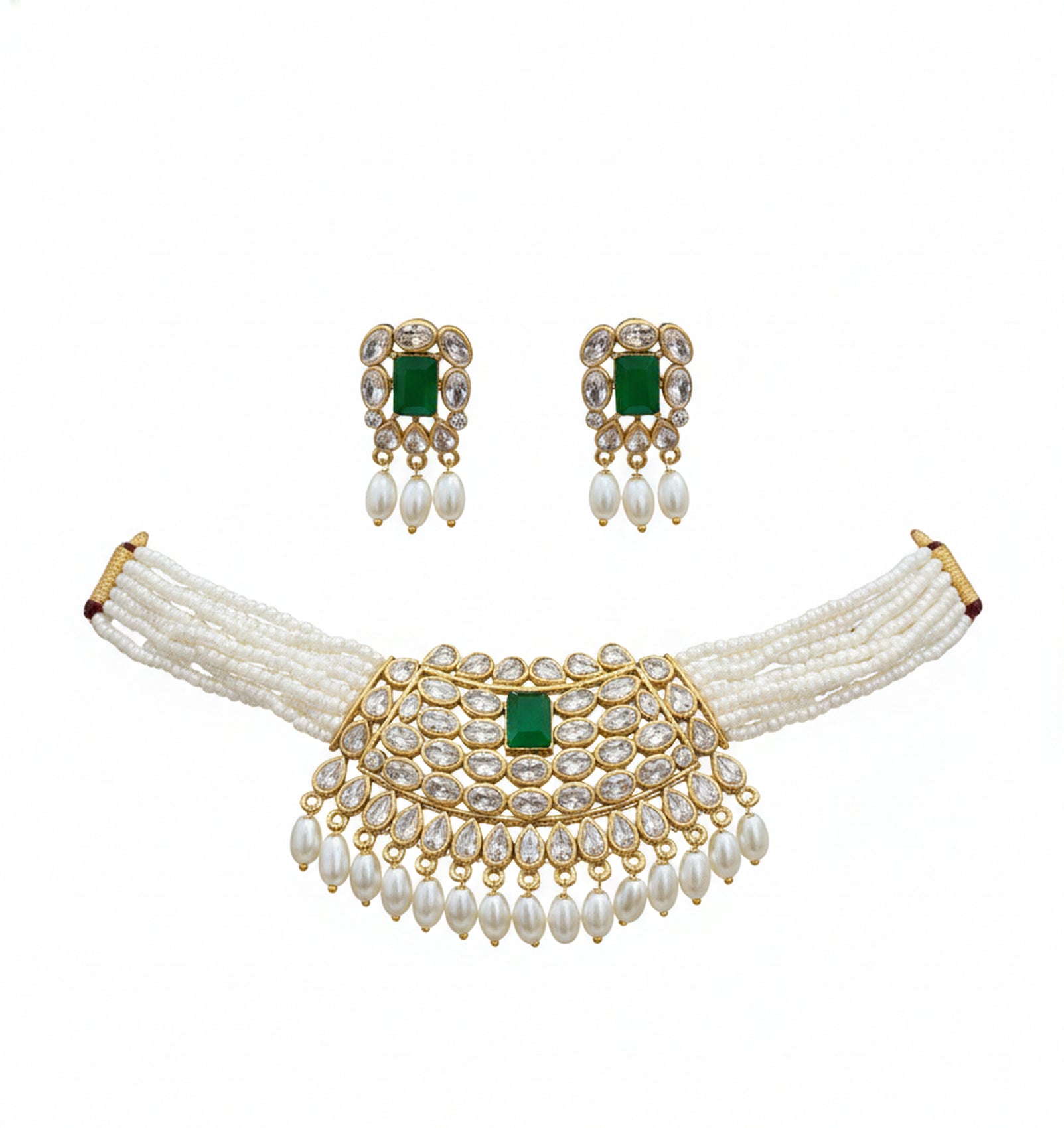 Jewel City Traditional Handcrafted Ethnic Kundan Pearl Choker Necklace Set