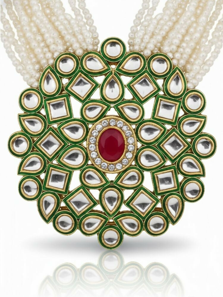 NVR Women Gold Plated White Kundan Jewellery Set