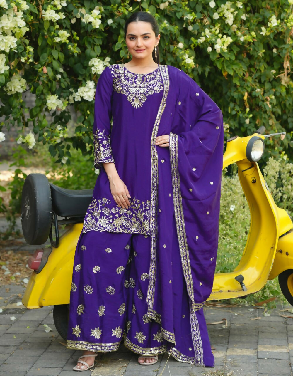 Joban Fashion Purple Georgette Embroidered Sharara Set