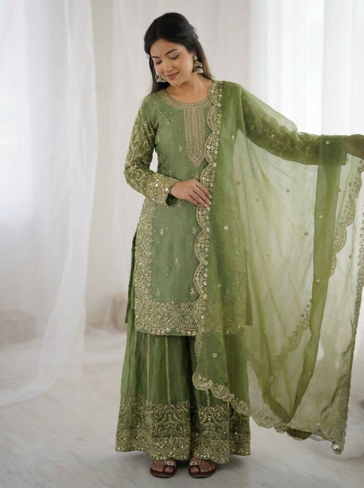 Teeya Creation Parrot Green Color Fendy Silk Embroidery Work Wedding Wear Salwar Suit