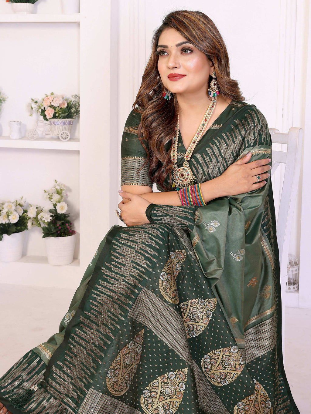 Aastha Fashion Mehndi South Soft Silk Zari Weaving Saree