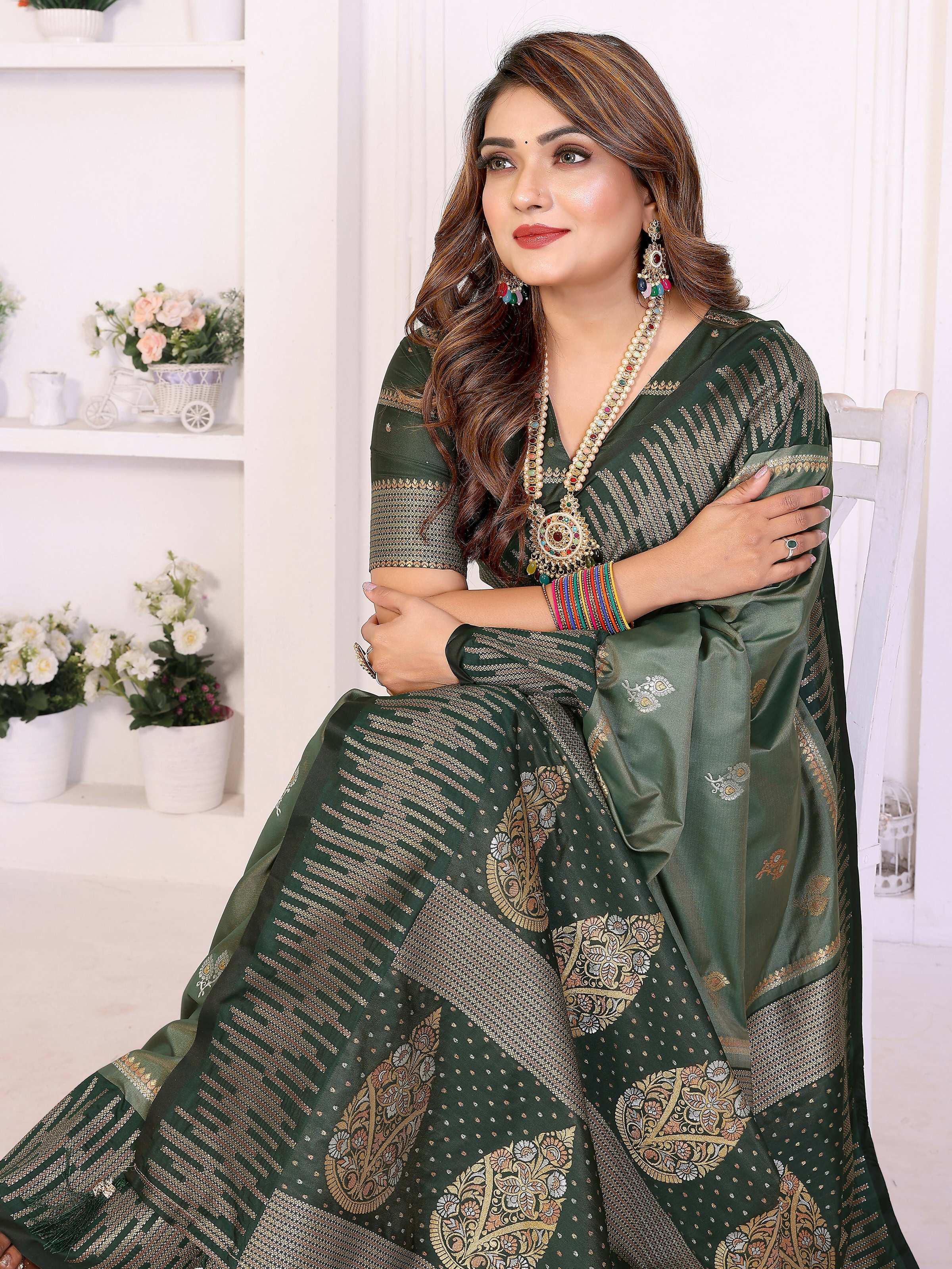 Aastha Fashion Mehndi South Soft Silk Zari Weaving Saree