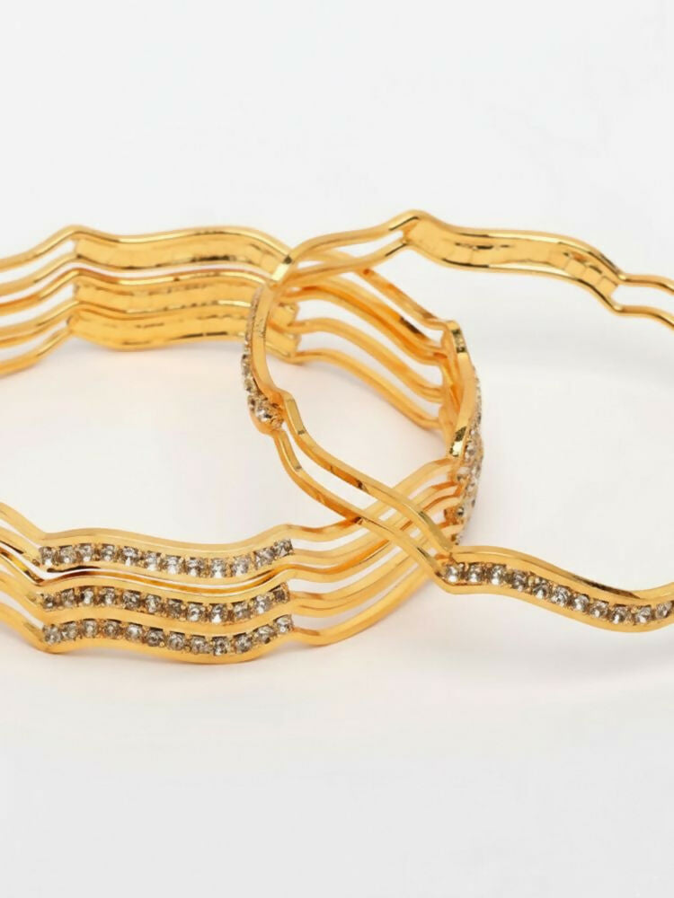 NVR Women Set of 4 Gold Plated CZ Stone Bangle