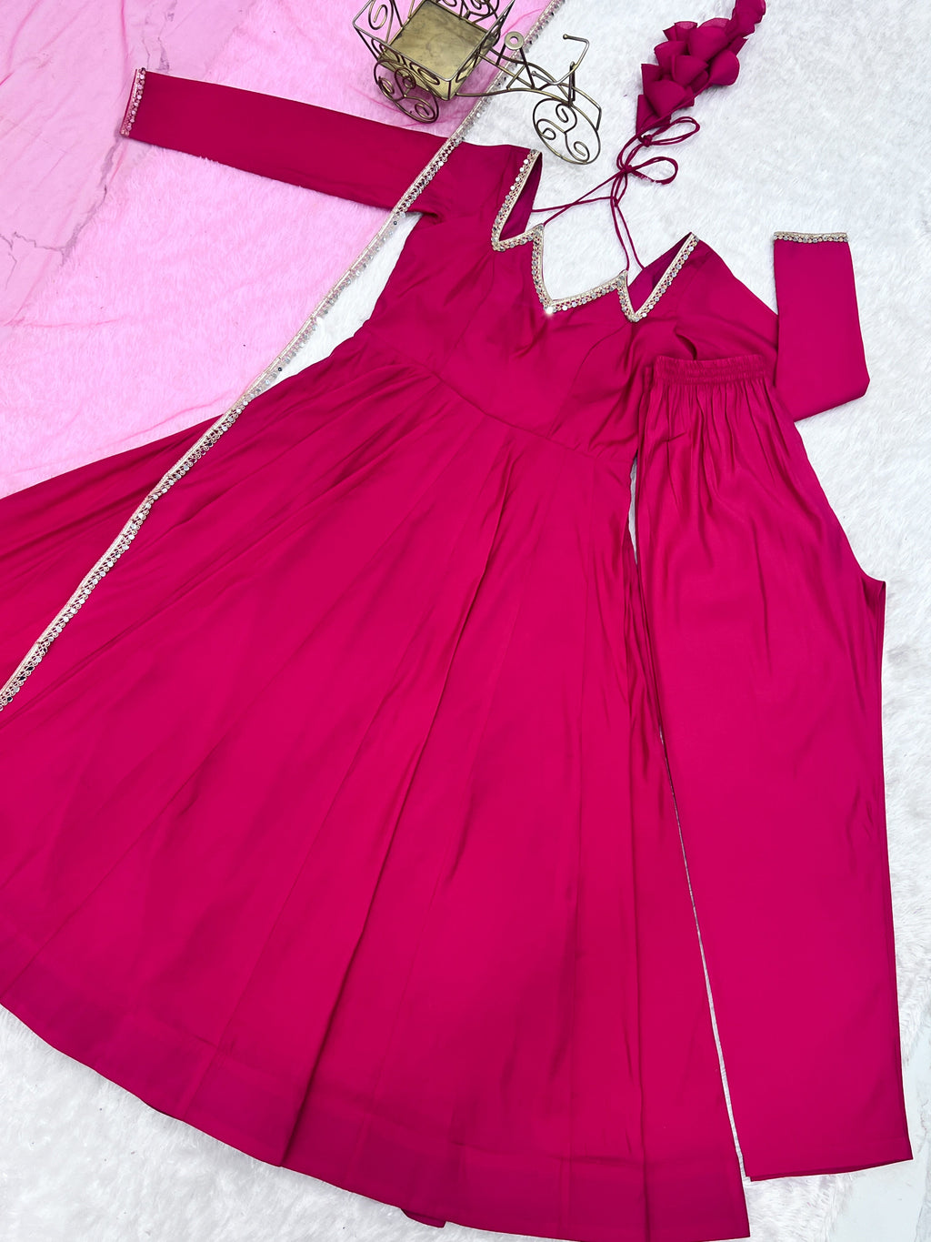 Evanik Women Ranipink Ethnic Anarkali Kurta Set For Festive & Wedding Wear