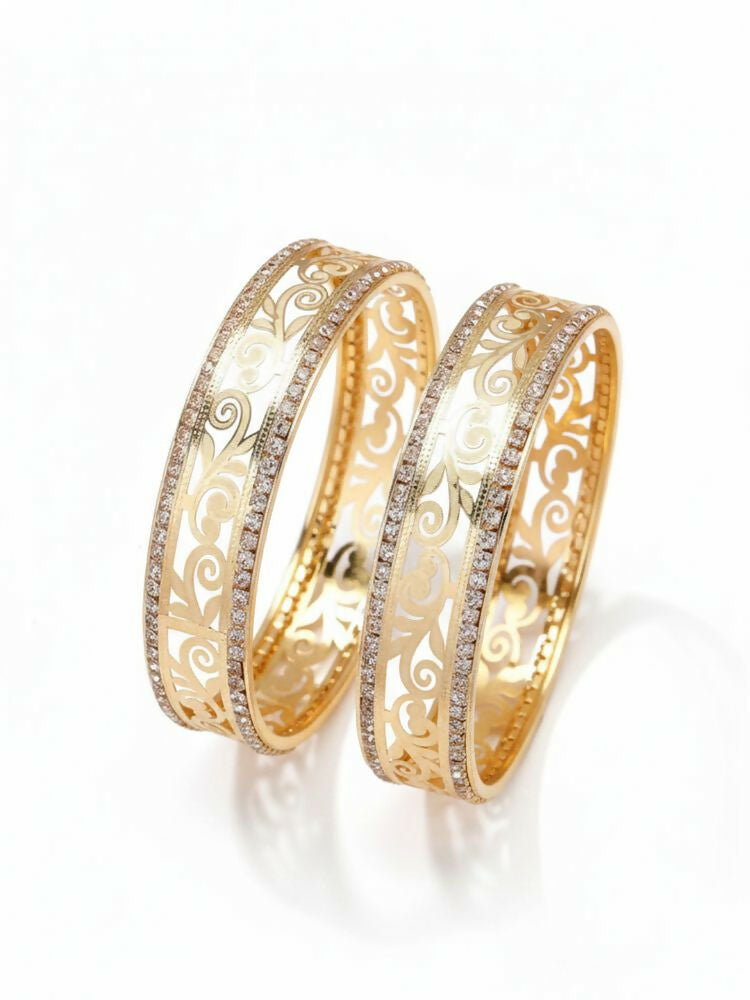 NVR Women Set of 2 Gold Plated CZ Stone Kada Bangle