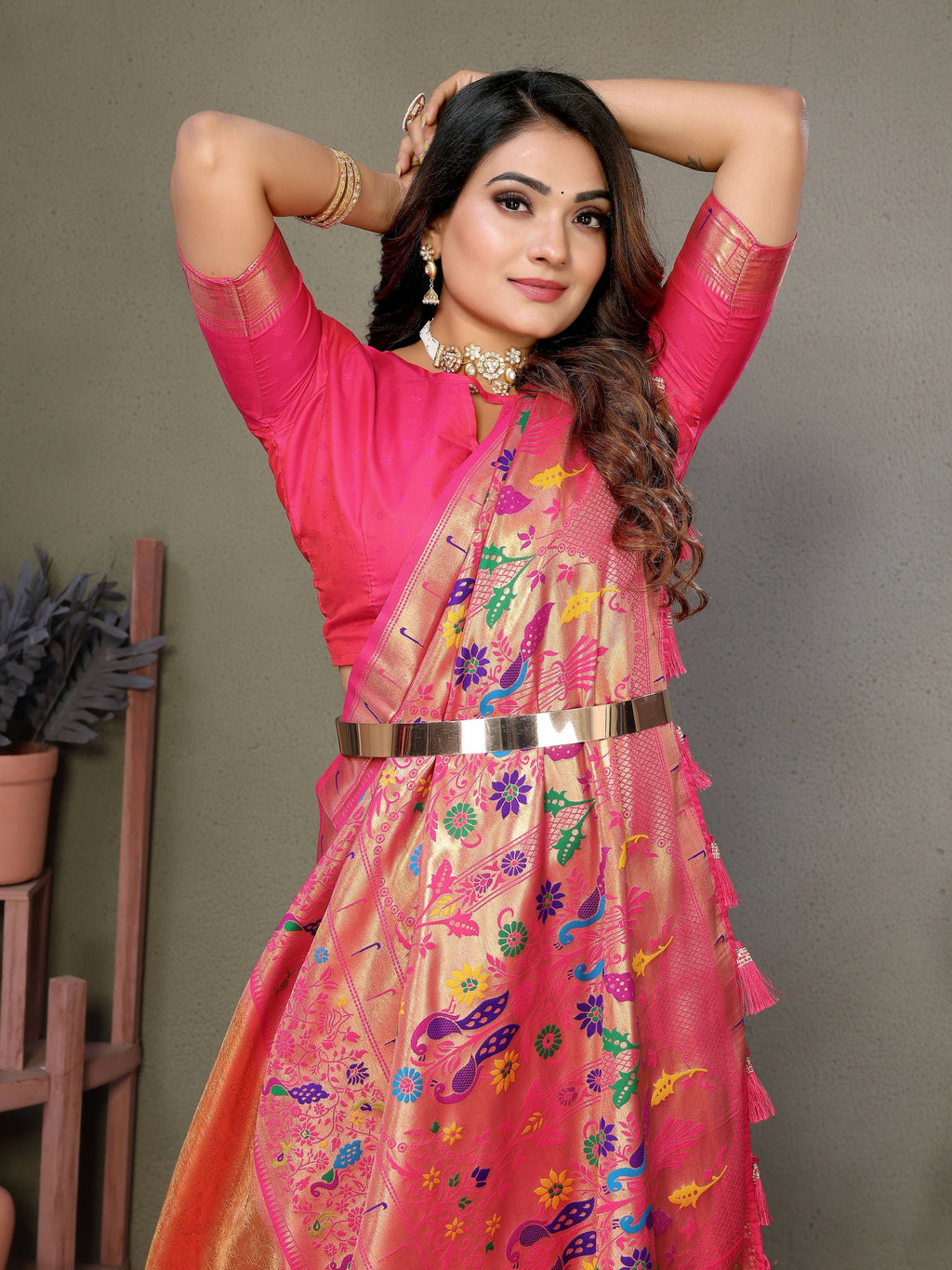 Aastha Fashion Orange Tissue Silk Paithani Woven Saree