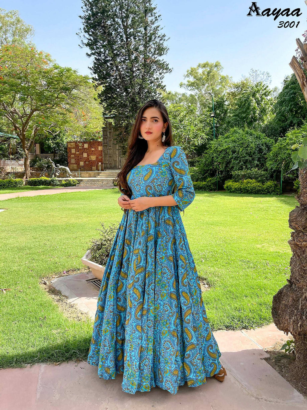 Aayaa Pure Ab Cotton Gown With Heavy Digital Print - Multi Color