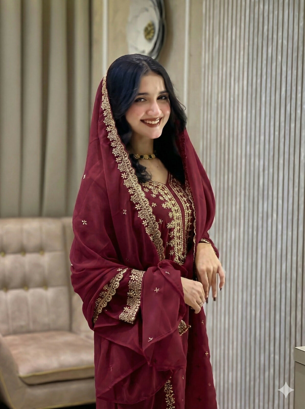 Teeya Creation Maroon Color Faux Georgette Embroidery Work Party Wear Salwar Suit
