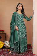 Joban Fashion Green Silk Embroidered Sharara Set