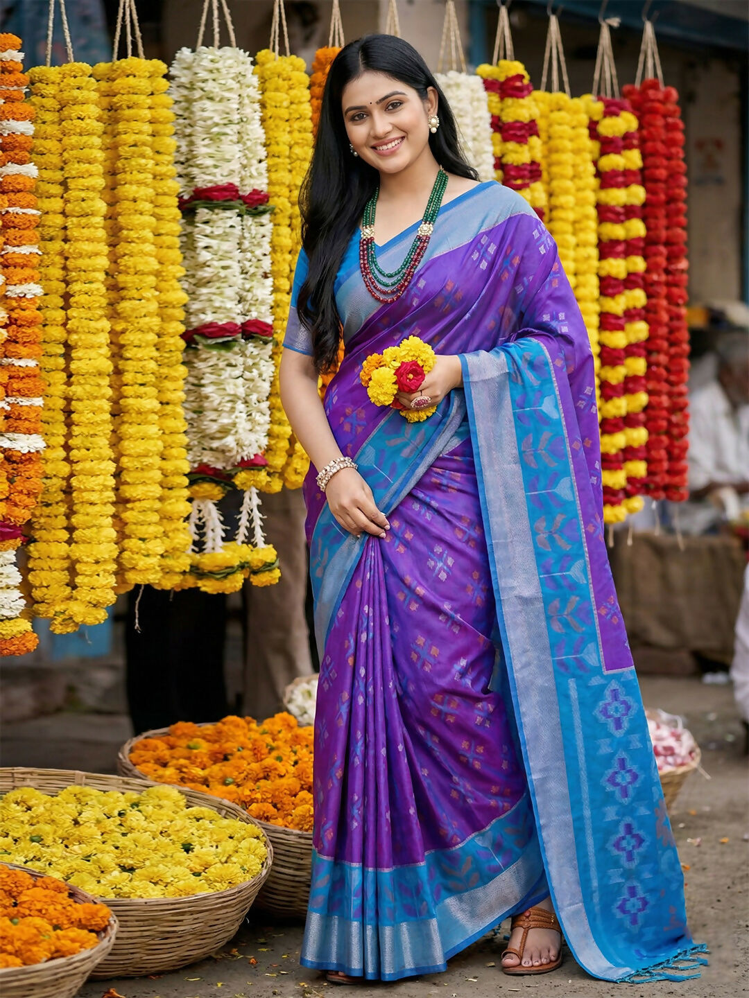 Shree Shyam Fashion Violet Pochampally Silk Saree