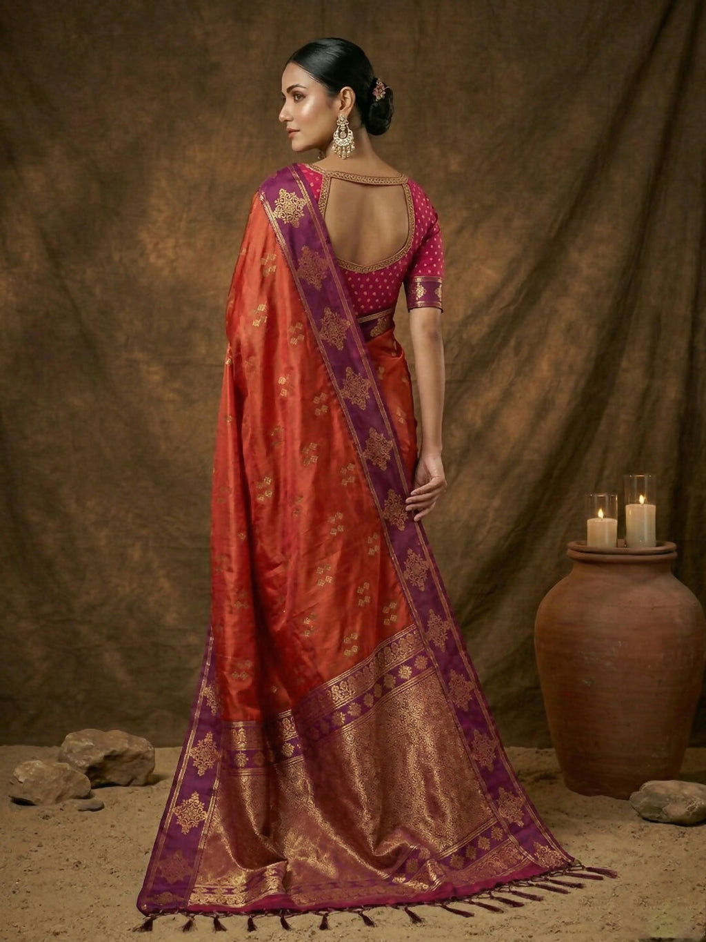 Shree Shyam Fashion Orange Soft Silk Saree